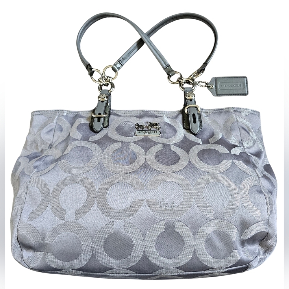 Coach Mia Op Art Gray Metallic Signature Tote With Dust Bag. New With Out Tags